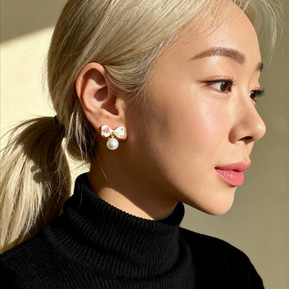 Pearl Bow Drop Earrings