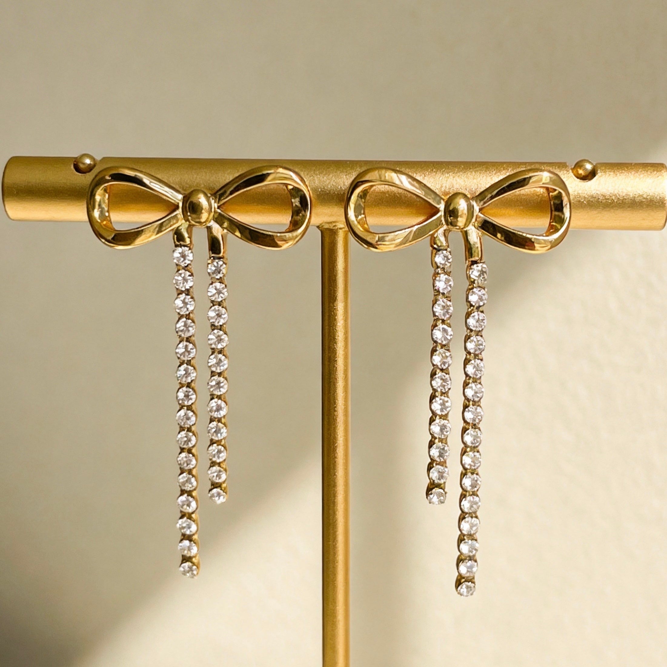 Gold Bow Drop Earrings