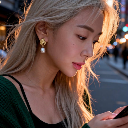 Gold Seashell Baroque Pearl Drop Earrings