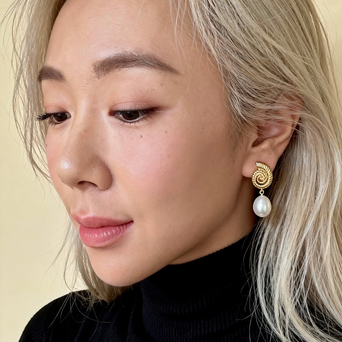 Gold Seashell Baroque Pearl Drop Earrings