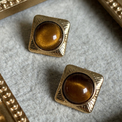 Square Tiger Eye Stud Earrings