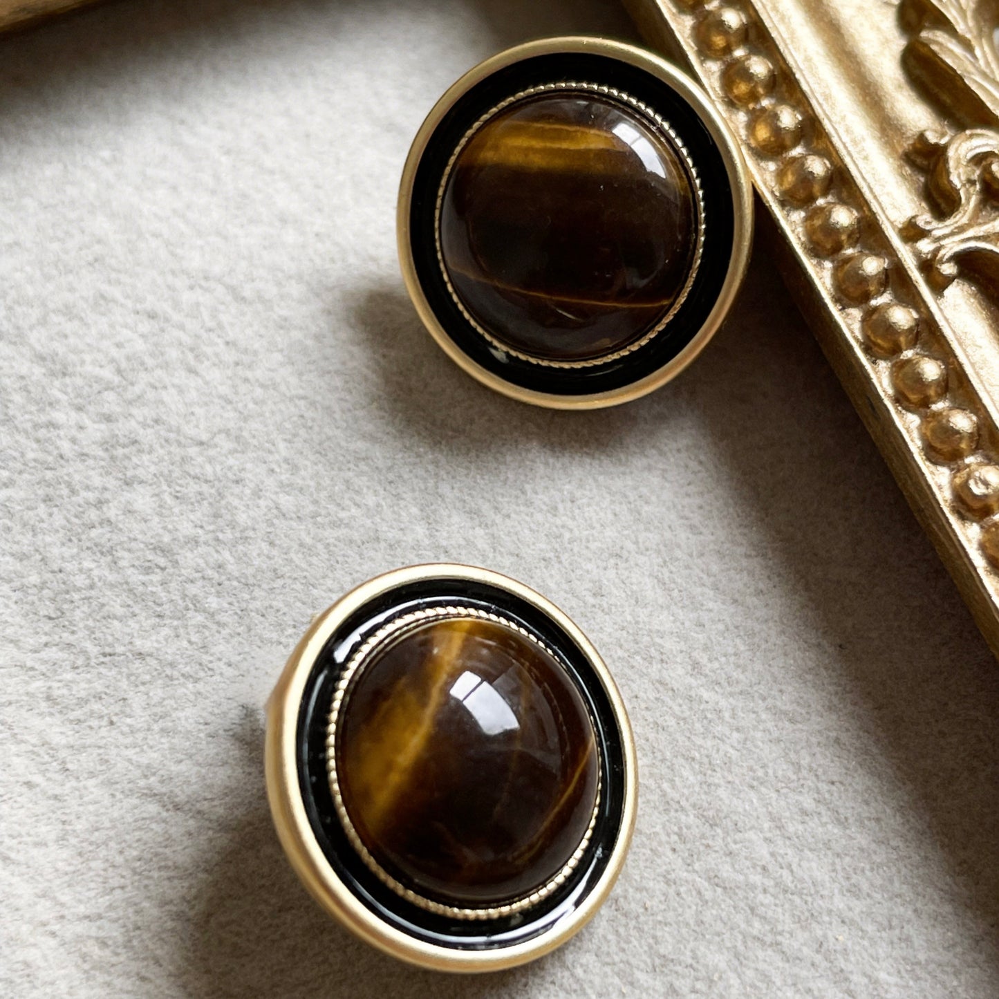 Vintage Tiger Eye Stud Earrings