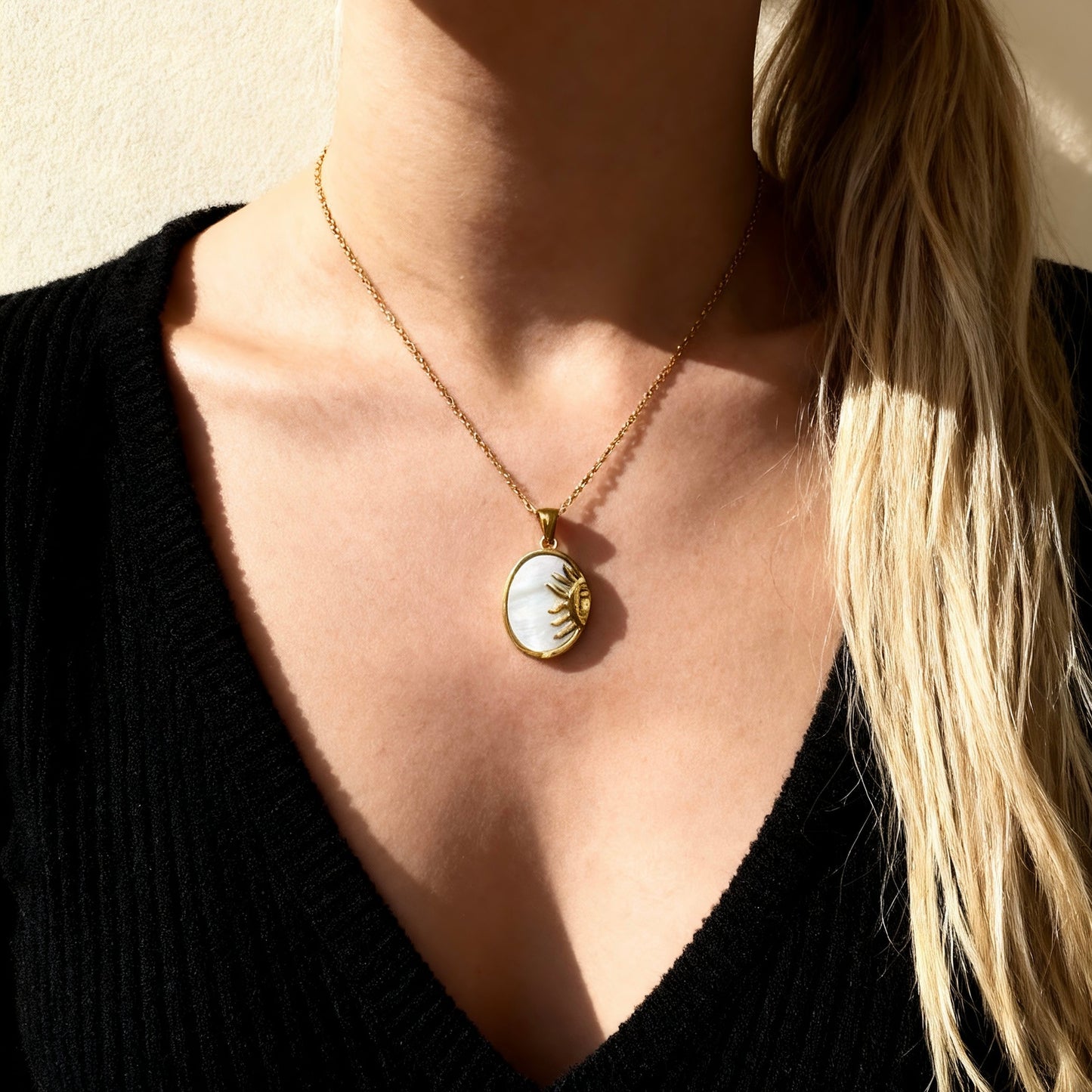 Solar Eye Mother-of-Pearl Pendant Necklace