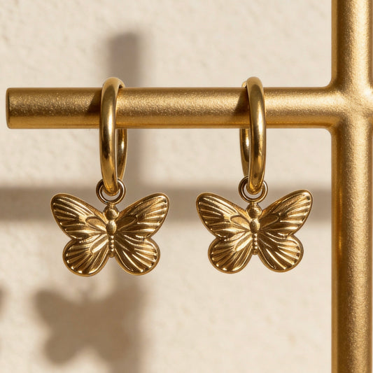 Gold Butterfly Hoop Earrings