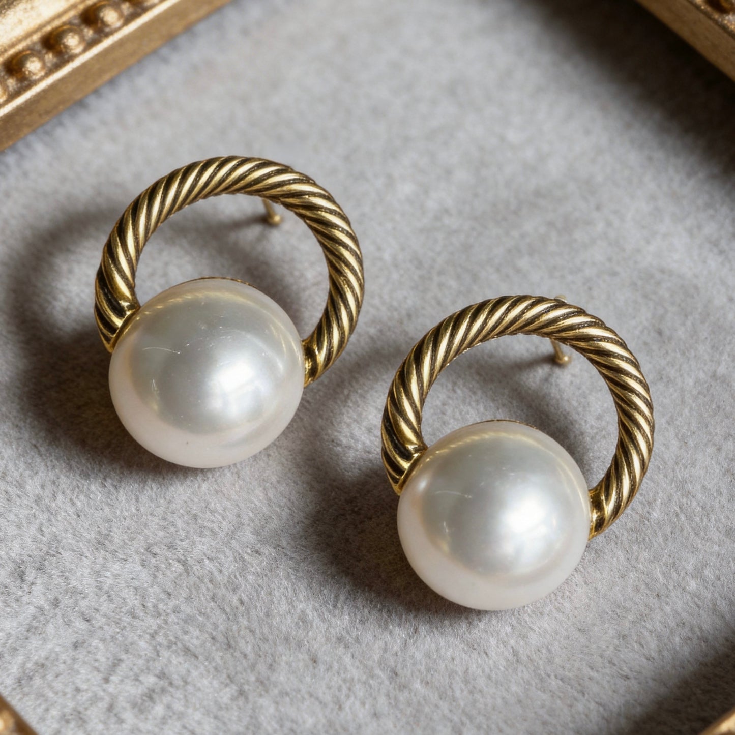 Vintage Twisted Gold Pearl Studs