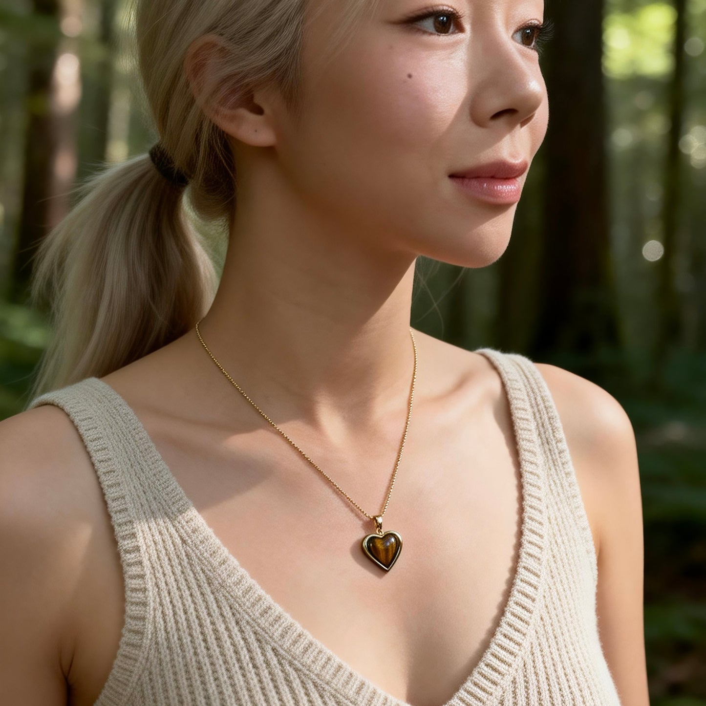 Tiger Eye Heart Pendant Necklace