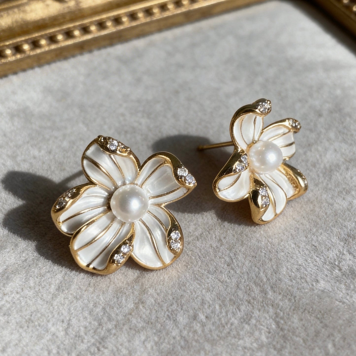 Floral Pearl Stud Earrings