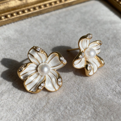 Floral Pearl Stud Earrings