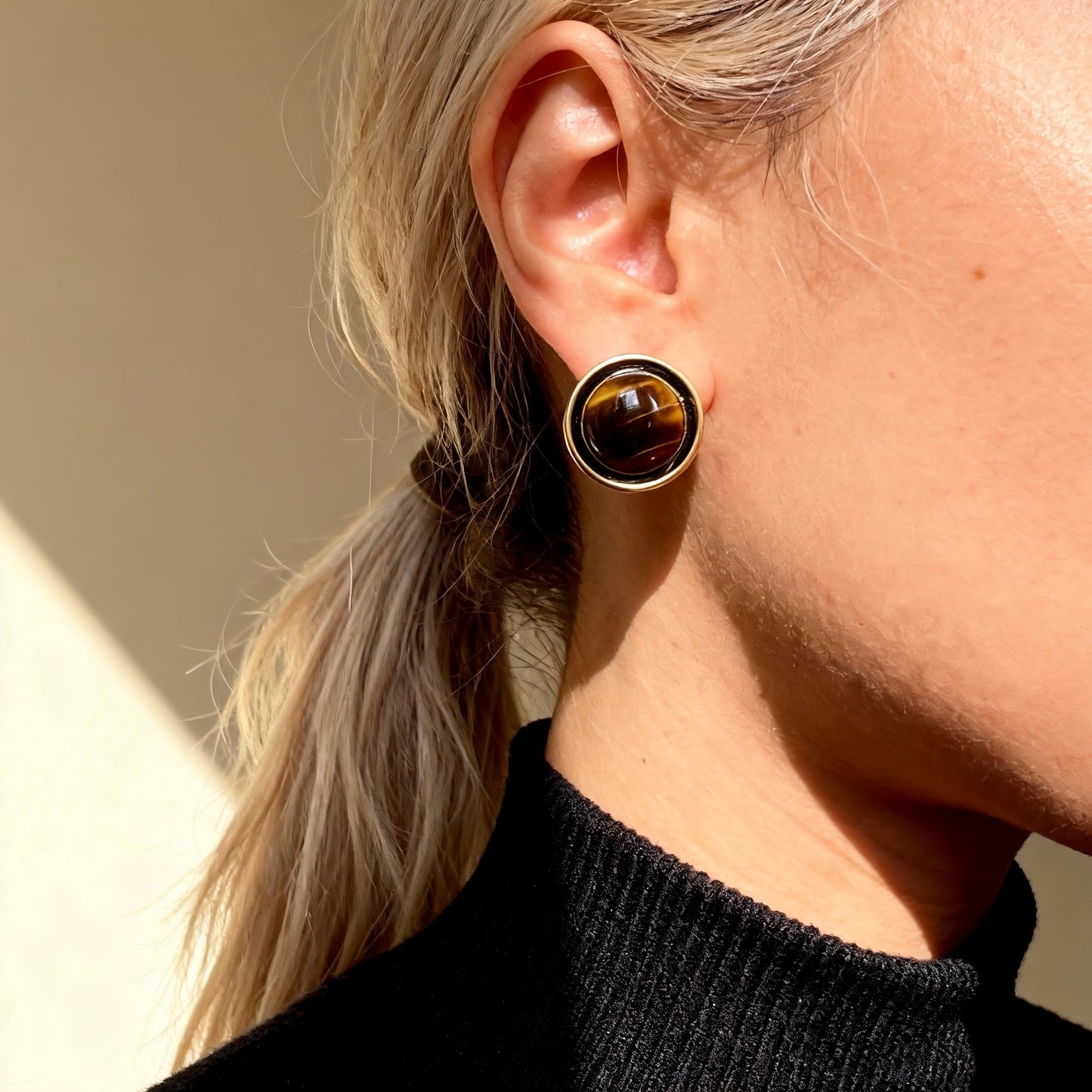 Vintage Tiger Eye Stud Earrings