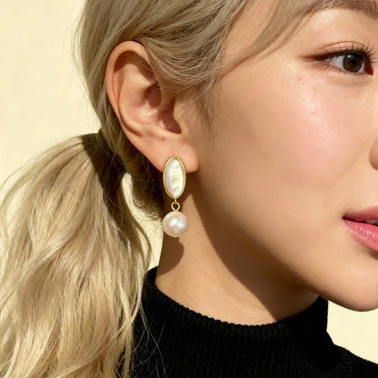 Baroque Pearl & Oval Shell Drop Earrings