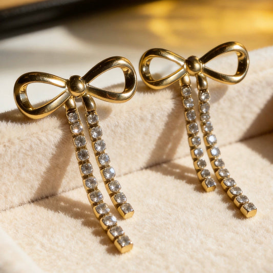 Gold Bow Drop Earrings