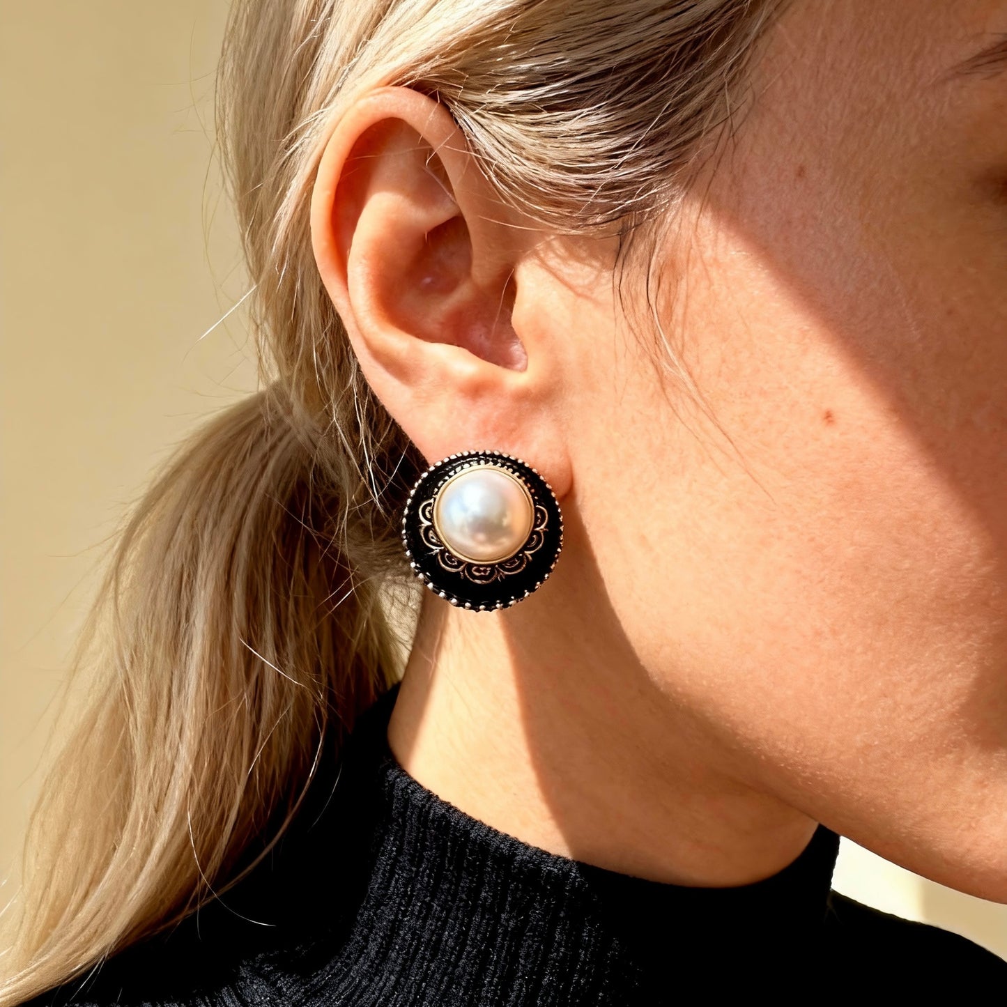 Vintage Black Gold Pearl Studs