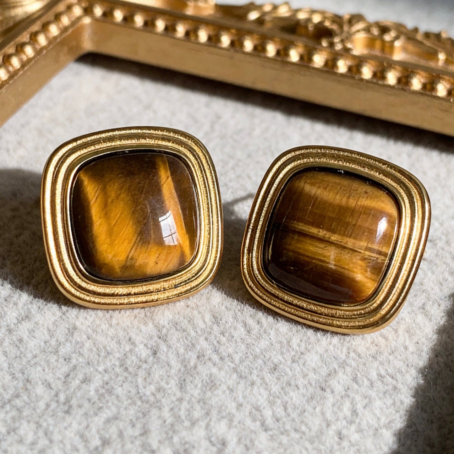 Gold Tiger Eye Studs