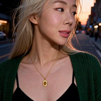 Tiger Eye Engraved Frame Necklace