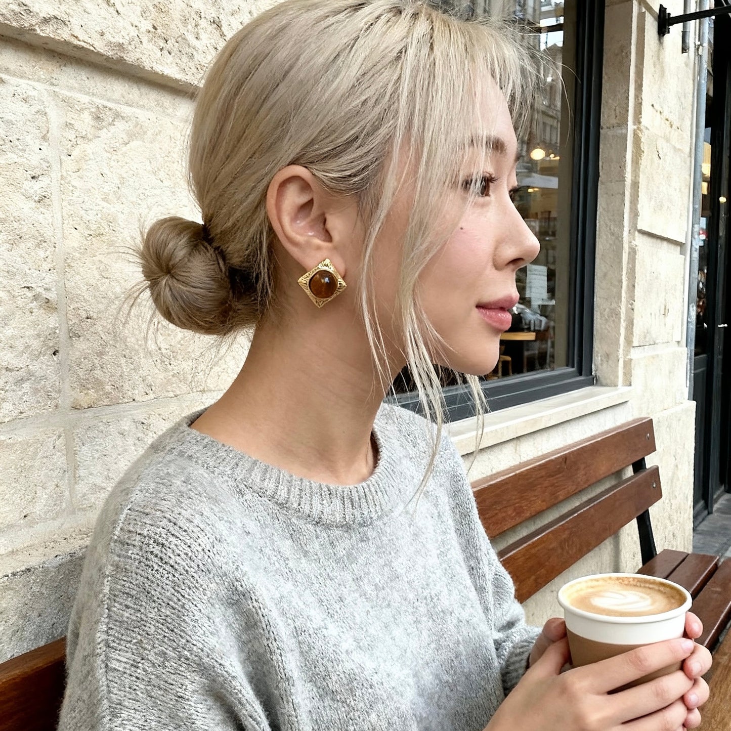 Square Tiger Eye Stud Earrings