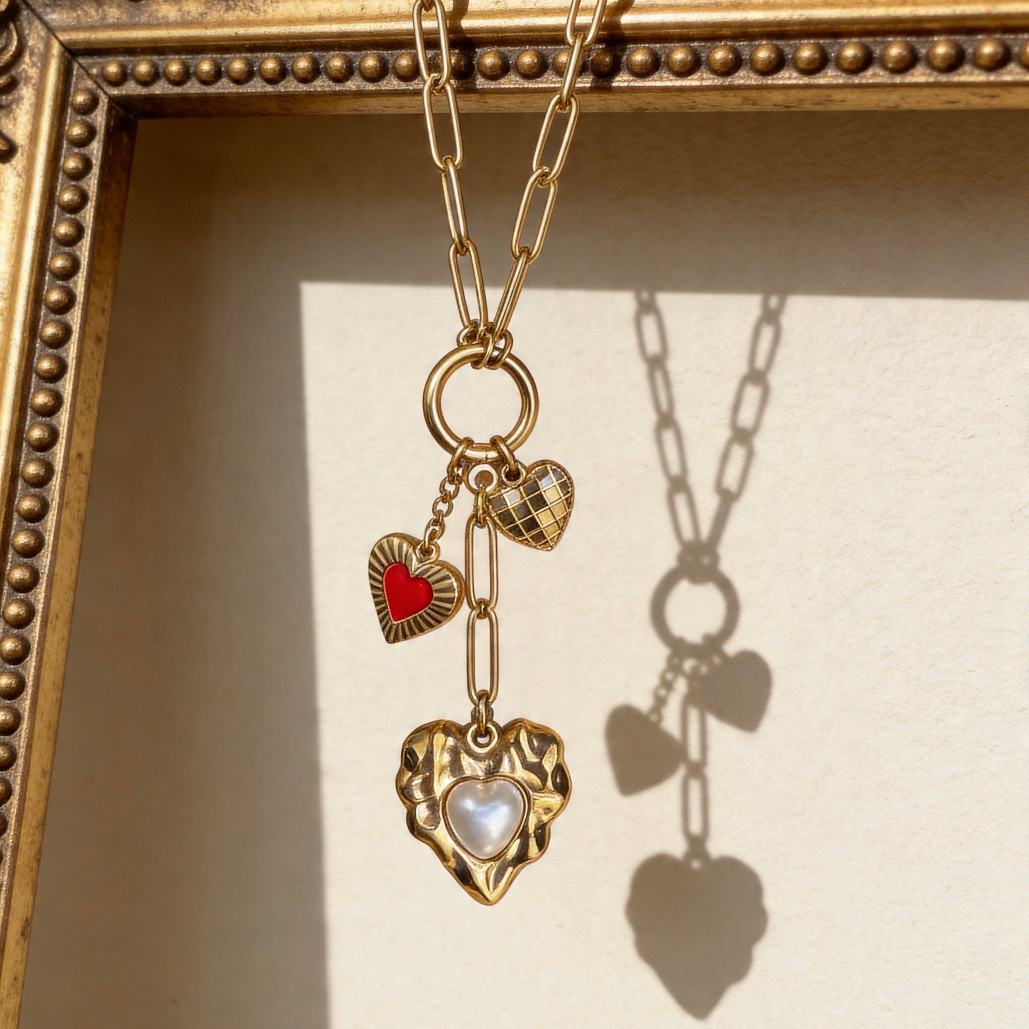 Gold Multi Heart Charm Necklace