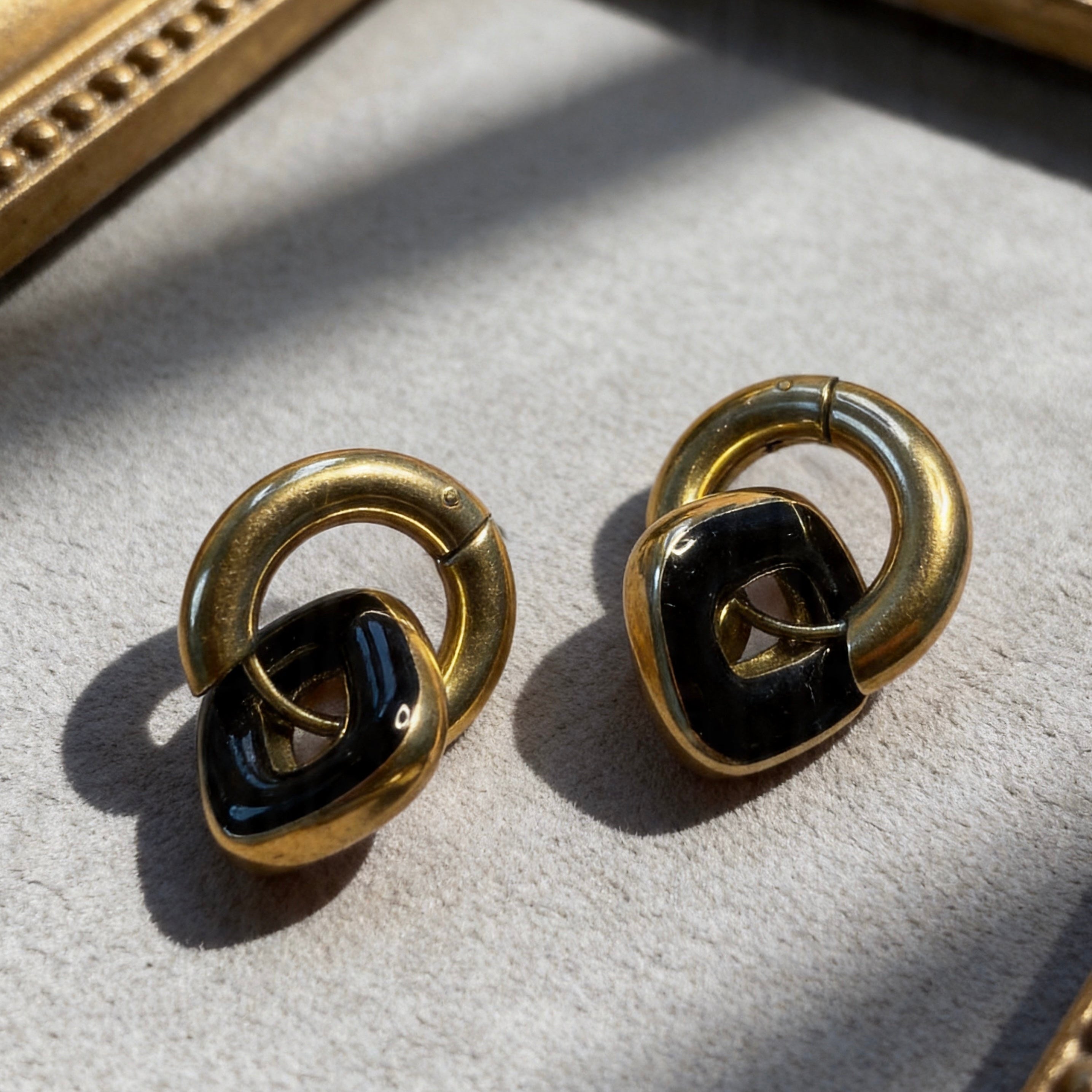 Gold & Black Linked Hoop Earrings