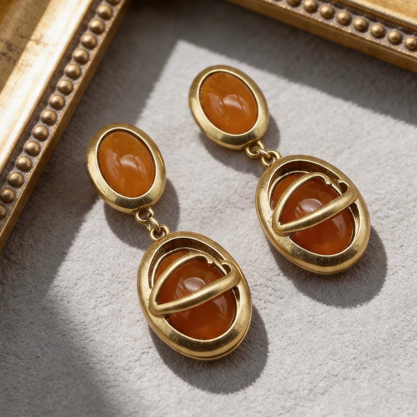 Vintage Gold Amber Drop Earrings