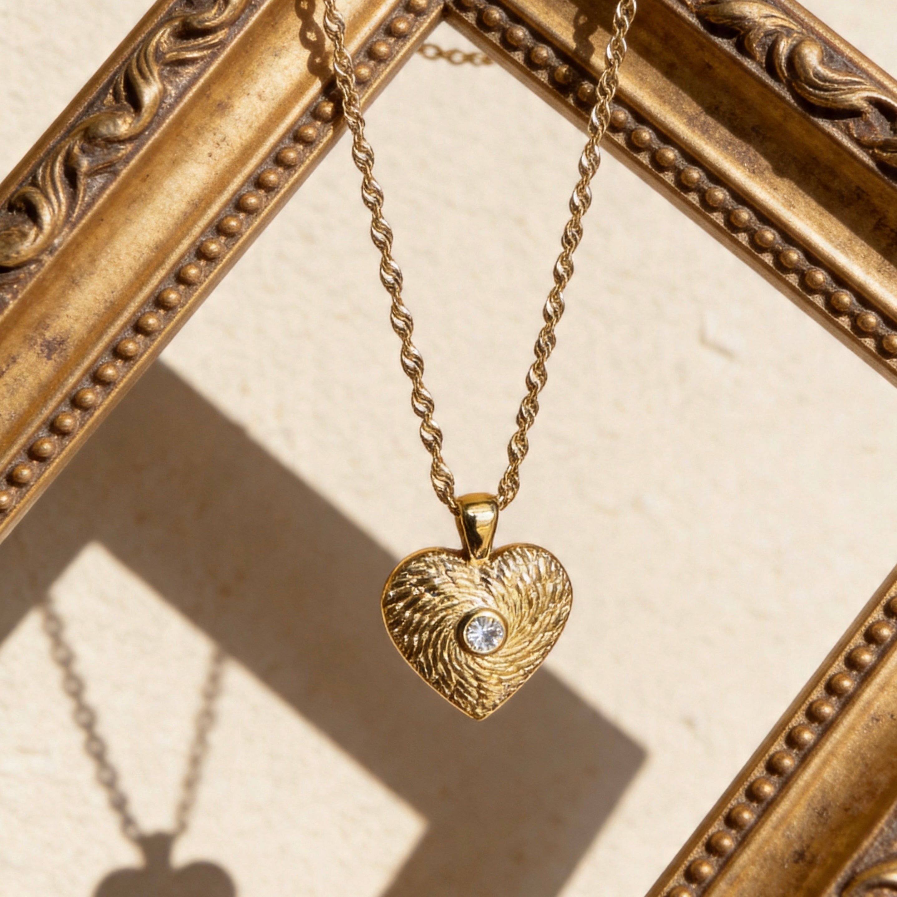 Gold Heart Textured Pendant Necklace