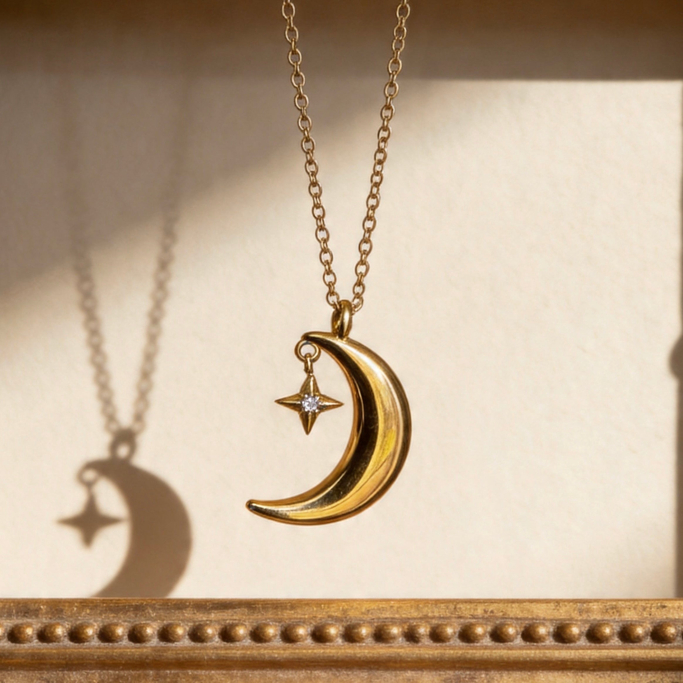Crescent Moon Star Pendant Necklace