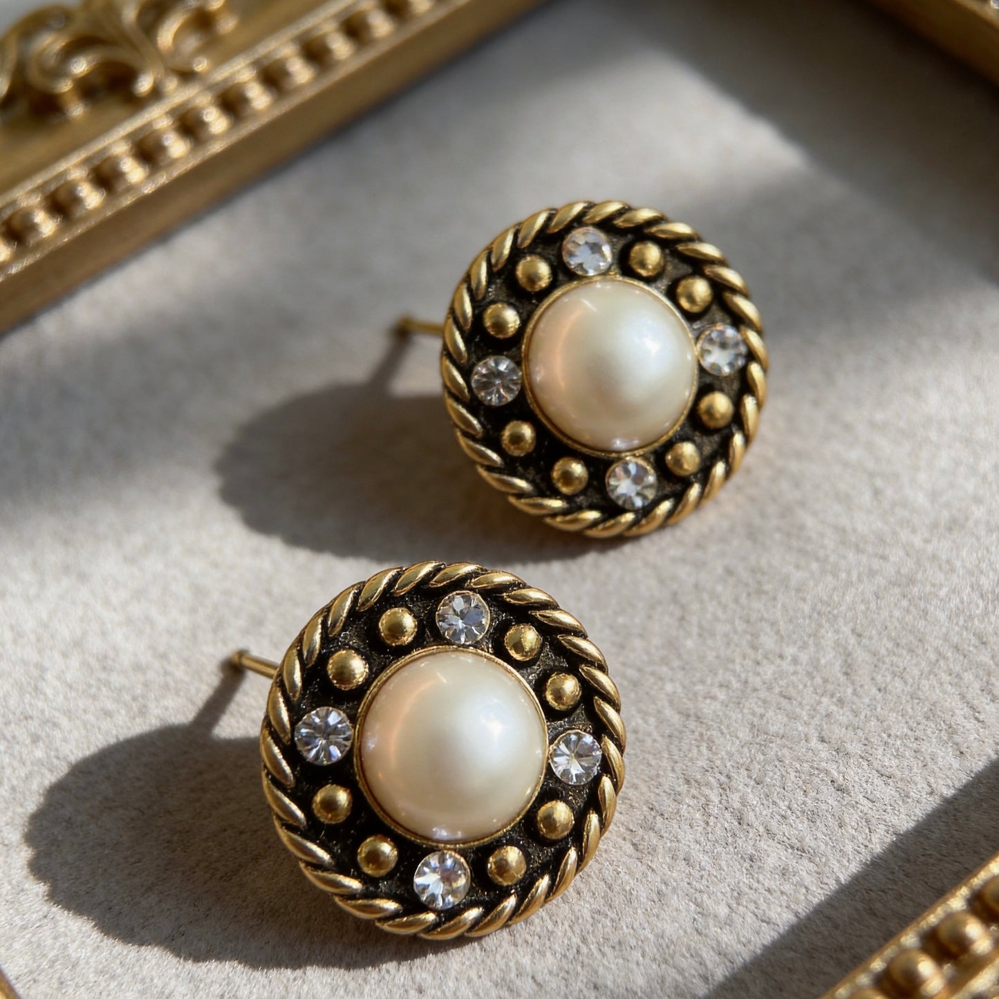 Vintage Pearl & Crystal Stud Earrings