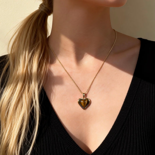 Tiger Eye Heart Pendant Necklace