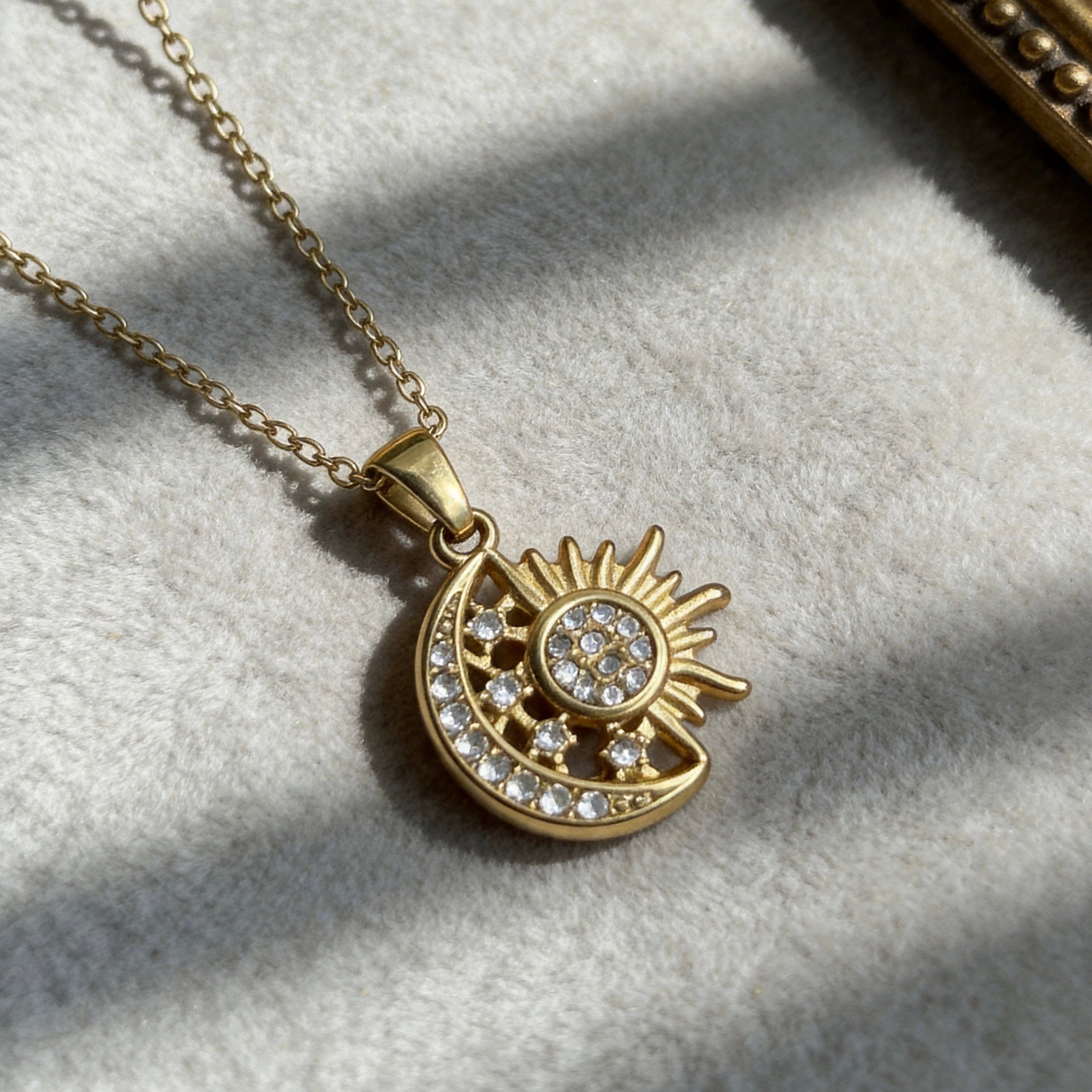 Sun & Moon Crystal Pendant Necklace