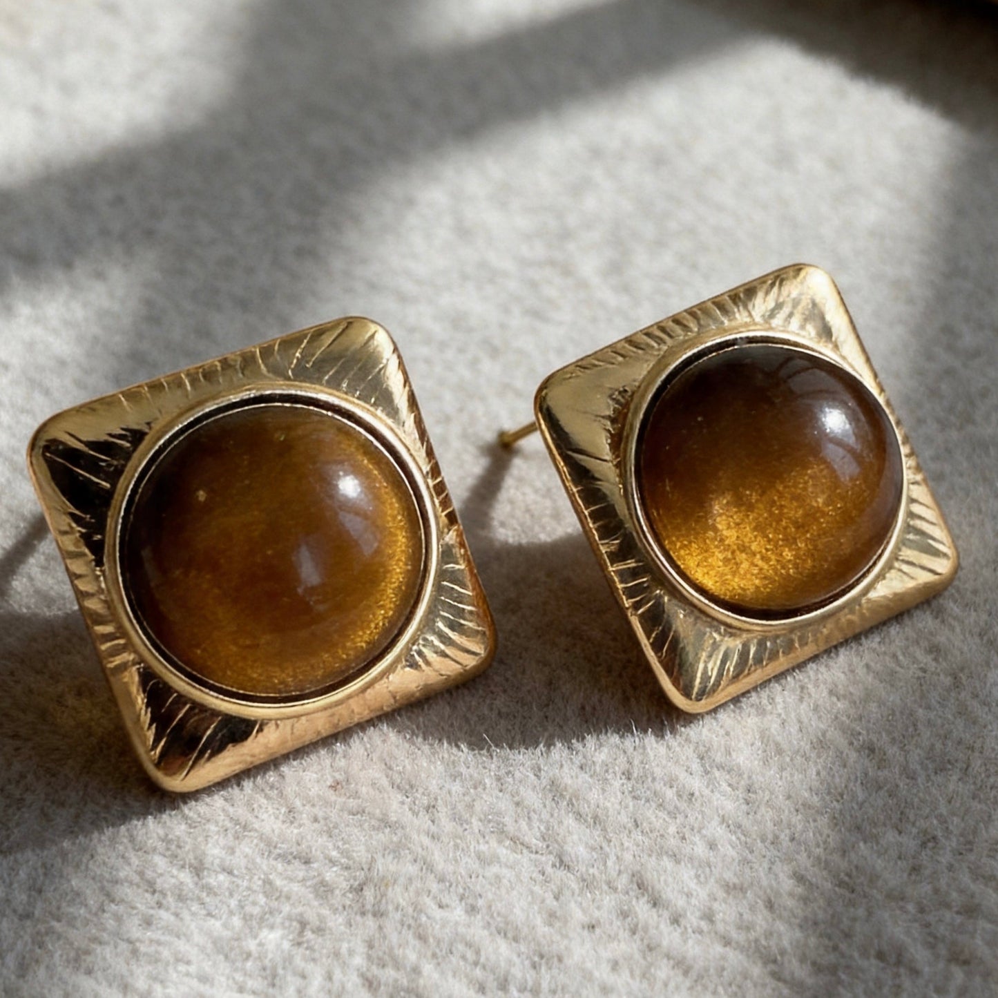 Square Tiger Eye Stud Earrings