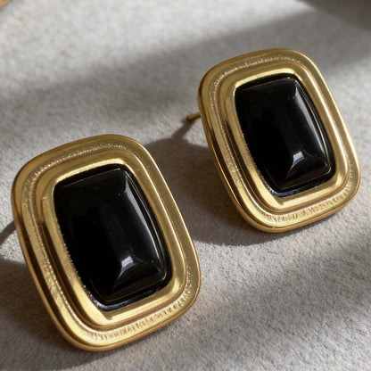 Vintage Black Onyx Stud Earrings