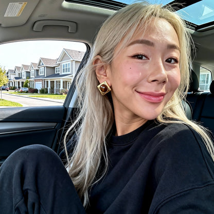 Square Tiger Eye Stud Earrings