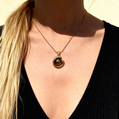 Tiger Eye C-Shaped Pendant Necklace