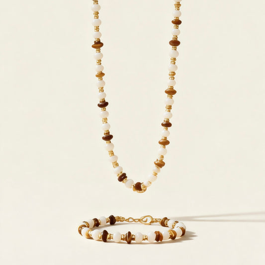 White Bead & Tiger Eye Jewelry Set