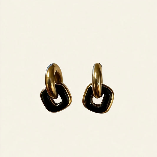 Gold & Black Linked Hoop Earrings