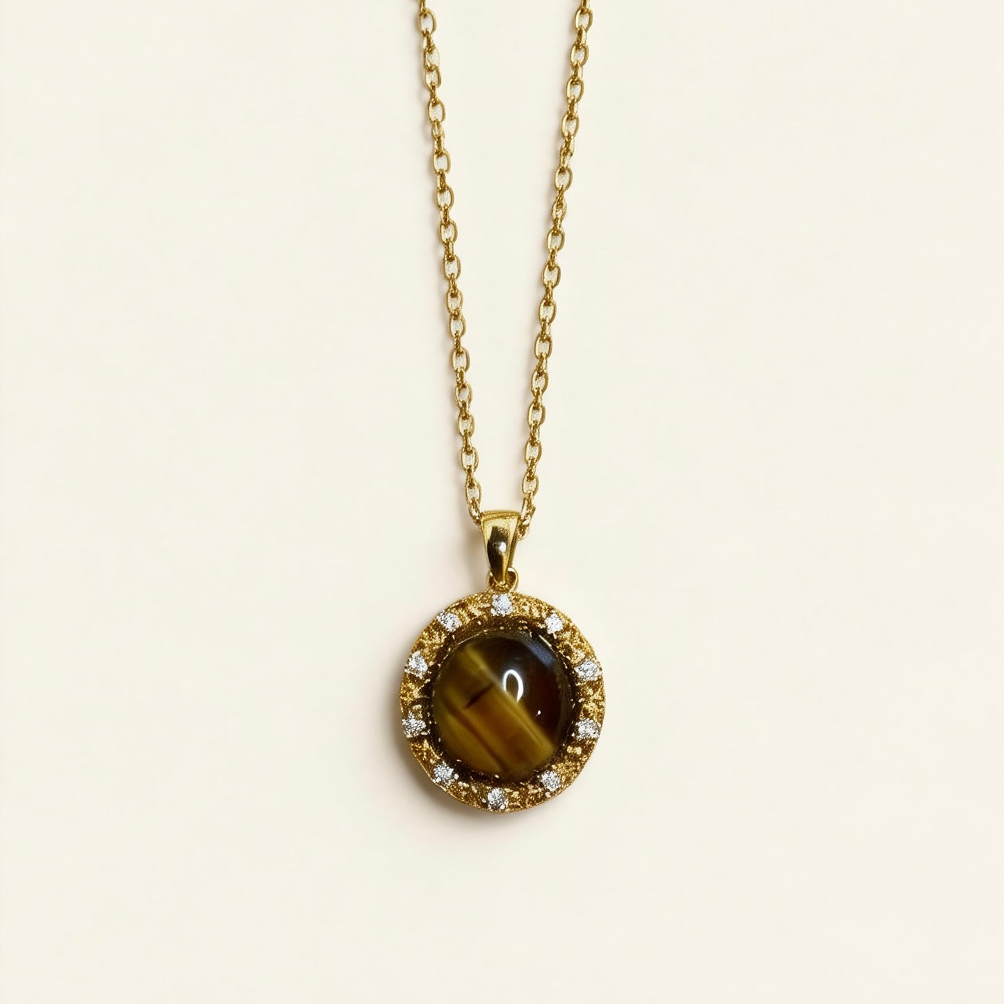 Tiger Eye Crystal Halo Pendant Necklace