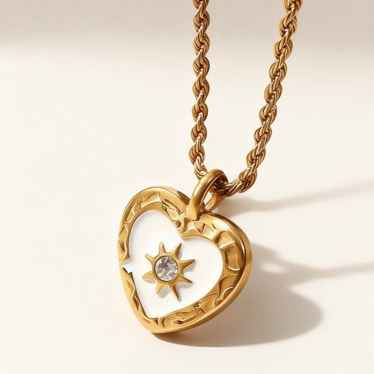 Gold Heart Sun Pendant Necklace