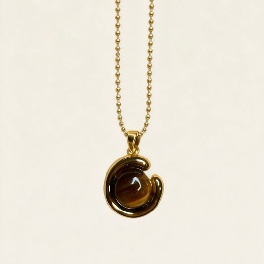 Tiger Eye C-Shaped Pendant Necklace
