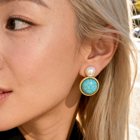 Turquoise & Pearl Stud Earrings