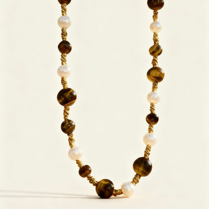 Tiger Eye & Pearl Beaded Necklace