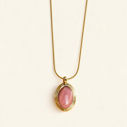 Pink Stone Oval Pendant Necklace