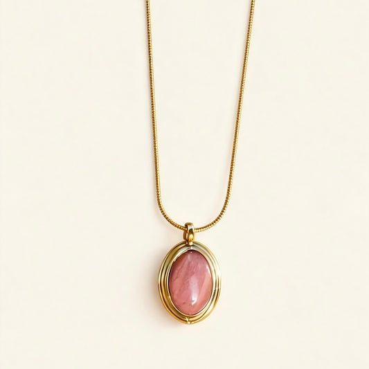 Pink Stone Oval Pendant Necklace