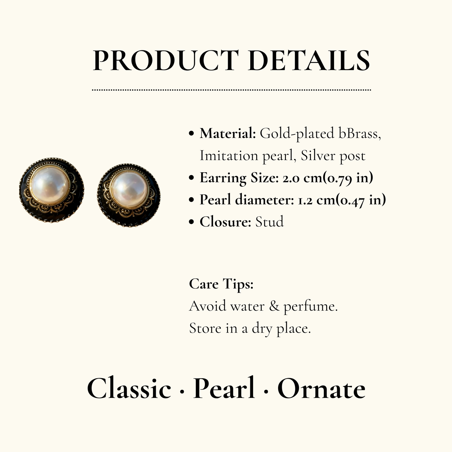 Vintage Black Gold Pearl Studs