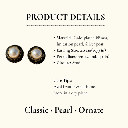 Vintage Black Gold Pearl Studs