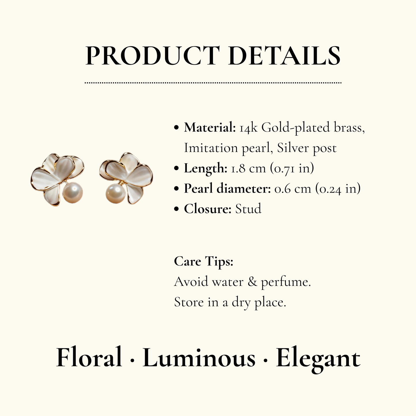 White Shell Petal Pearl Stud Earrings