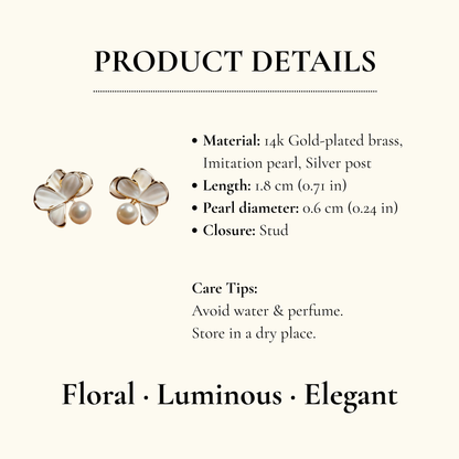 White Shell Petal Pearl Stud Earrings