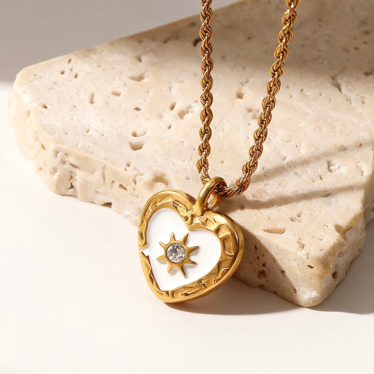 Gold Heart Sun Pendant Necklace