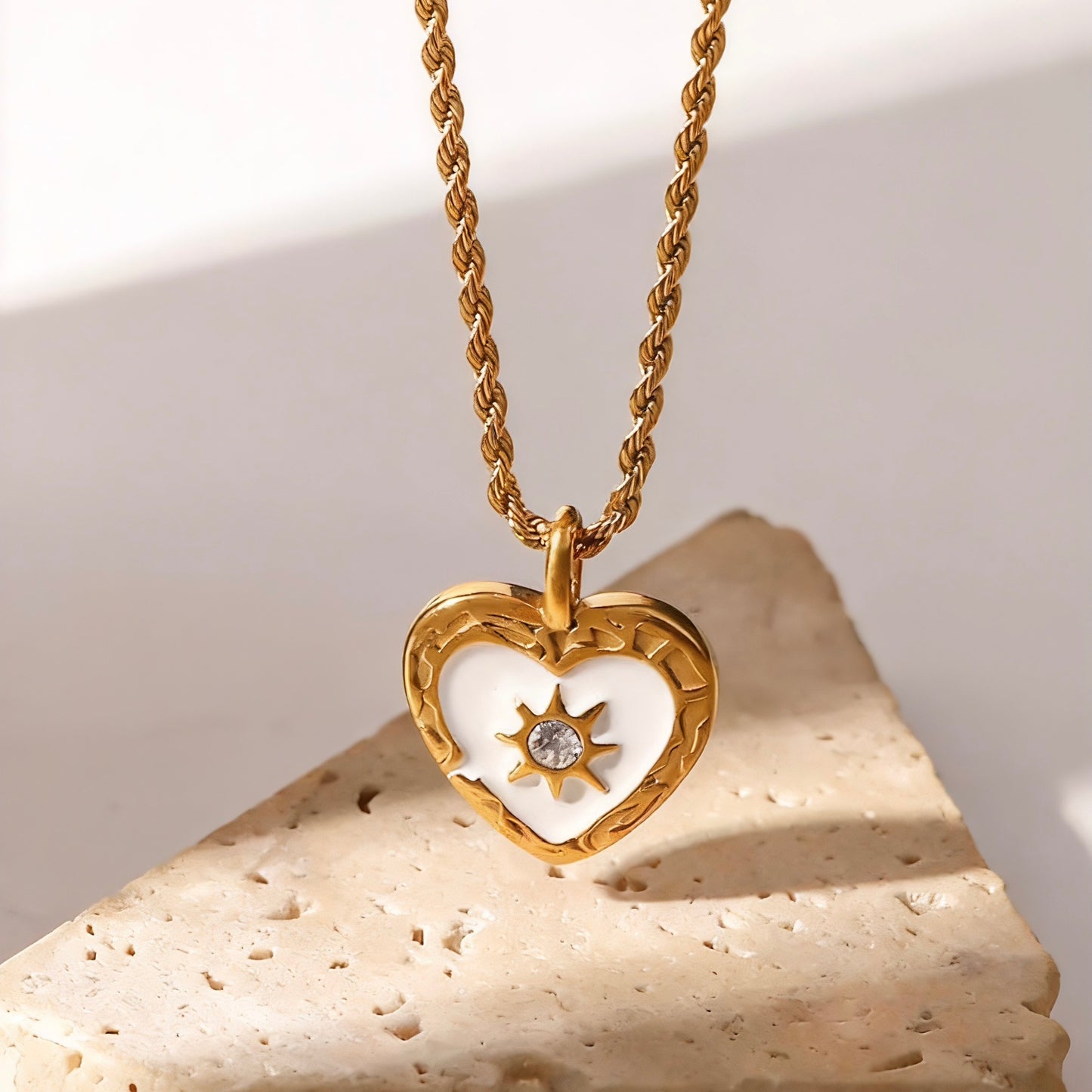 Gold Heart Sun Pendant Necklace
