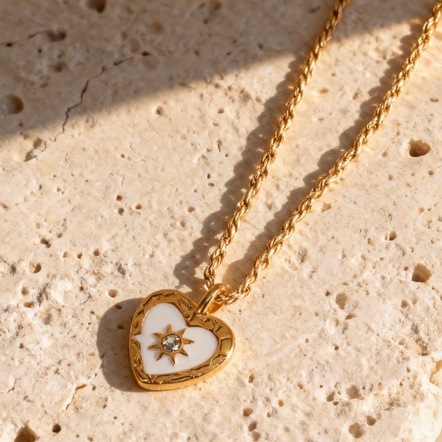Gold Heart Sun Pendant Necklace
