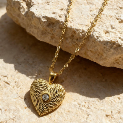 Gold Heart Textured Pendant Necklace