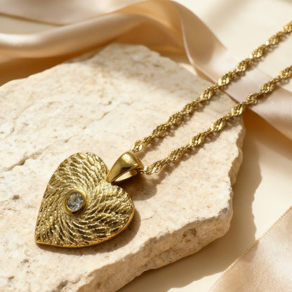Gold Heart Textured Pendant Necklace