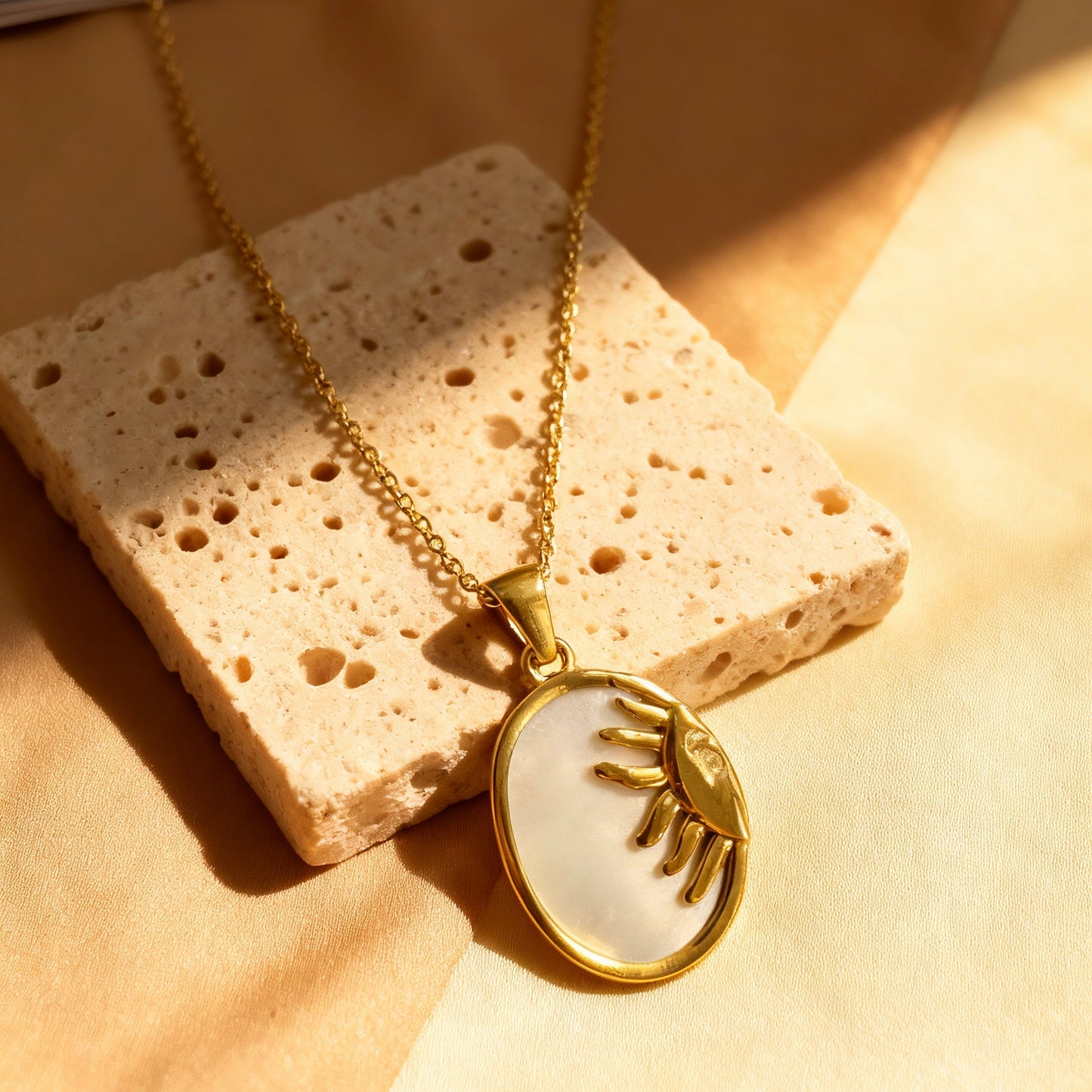 Solar Eye Mother-of-Pearl Pendant Necklace